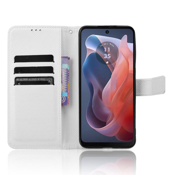 For Motorola Moto G Play 4G 2024 Diamond Texture Leather Phone Case(White)