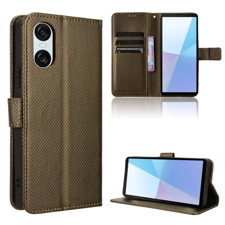 For Sony Xperia 10 VI 2024 Diamond Texture Leather Phone Case(Brown) - Sony Cases by PMC Jewellery | Online Shopping South Africa | PMC Jewellery | Buy Now Pay Later Mobicred