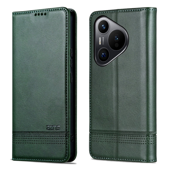 For Huawei Pura 70 AZNS Magnetic Calf Texture Flip Leather Phone Case(Dark Green)