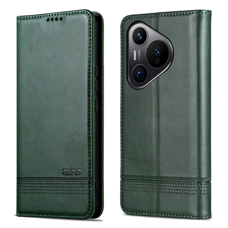 For Huawei Pura 70 AZNS Magnetic Calf Texture Flip Leather Phone Case(Dark Green)