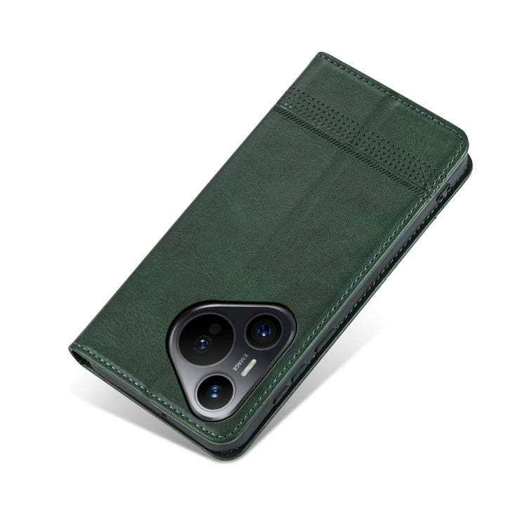 For Huawei Pura 70 AZNS Magnetic Calf Texture Flip Leather Phone Case(Dark Green)