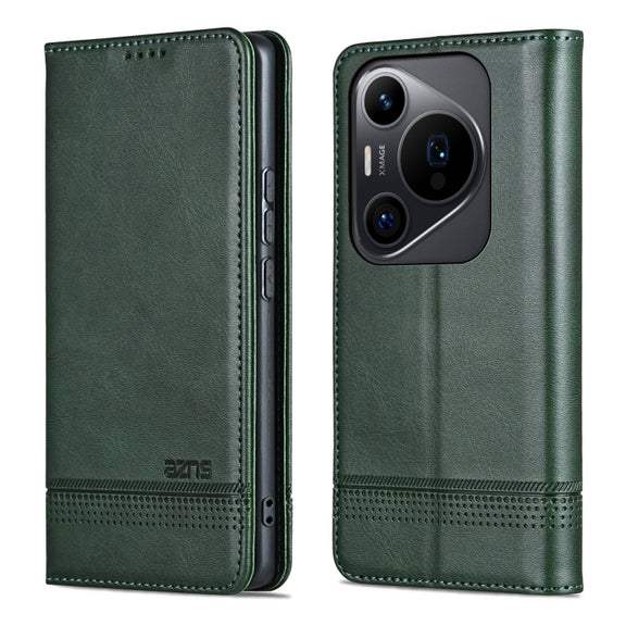 For Huawei Pura 70 Pro / 70 Pro+ AZNS Magnetic Calf Texture Flip Leather Phone Case(Dark Green)