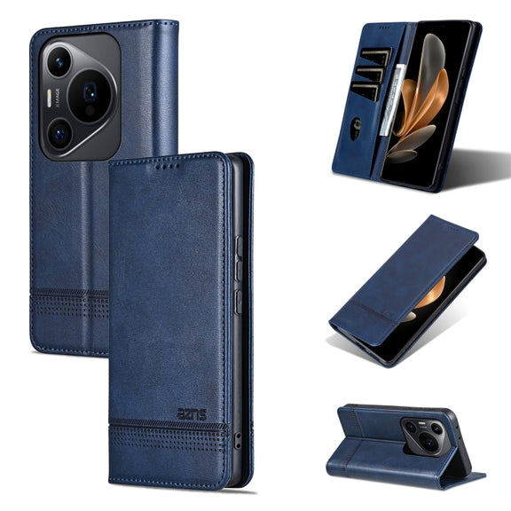 For Huawei Pura 70 Pro / 70 Pro+ AZNS Magnetic Calf Texture Flip Leather Phone Case(Dark Blue)