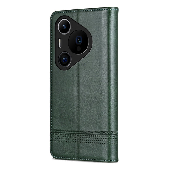 For Huawei Pura 70 Pro / 70 Pro+ Fine Hole AZNS Magnetic Calf Texture Flip Leather Phone Case(Dark Green)