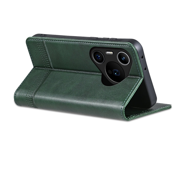 For Huawei Pura 70 Pro / 70 Pro+ Fine Hole AZNS Magnetic Calf Texture Flip Leather Phone Case(Dark Green)