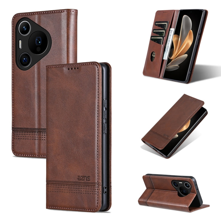 For Huawei Pura 70 Pro / 70 Pro+ Fine Hole AZNS Magnetic Calf Texture Flip Leather Phone Case(Dark Brown) - free shipping - PMC Jewellery - Order now!