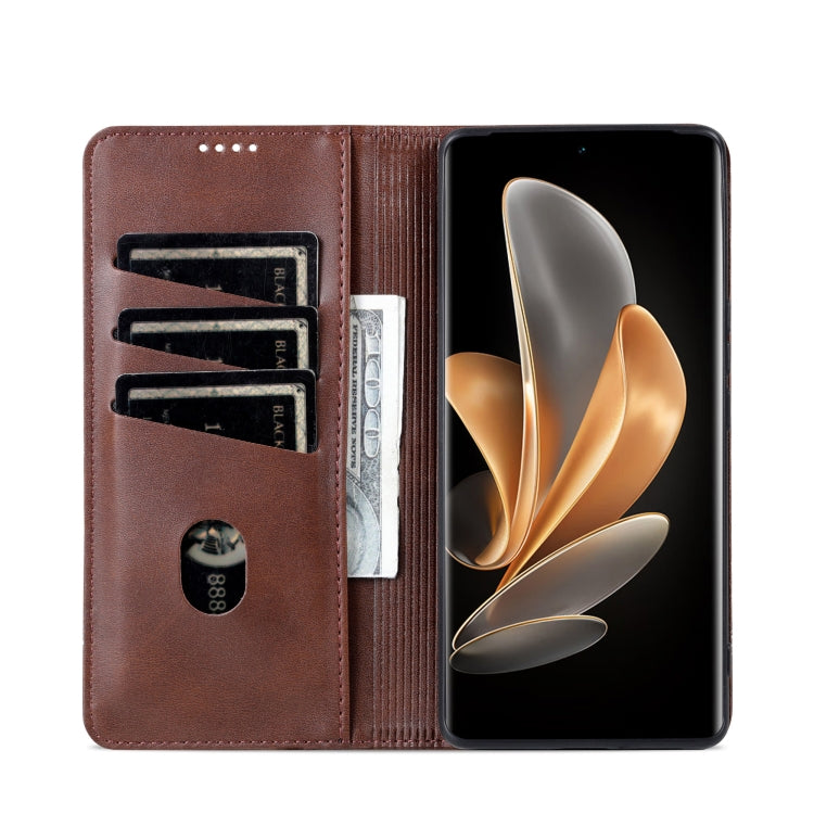 For Huawei Pura 70 Pro / 70 Pro+ Fine Hole AZNS Magnetic Calf Texture Flip Leather Phone Case(Dark Brown) - free shipping - PMC Jewellery - Order now!