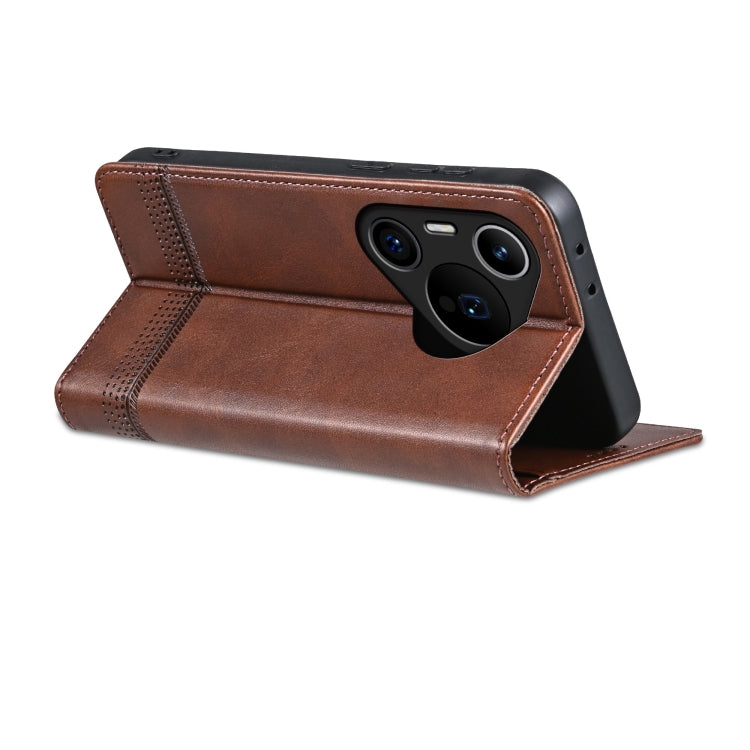For Huawei Pura 70 Pro / 70 Pro+ Fine Hole AZNS Magnetic Calf Texture Flip Leather Phone Case(Dark Brown) - free shipping - PMC Jewellery - Order now!