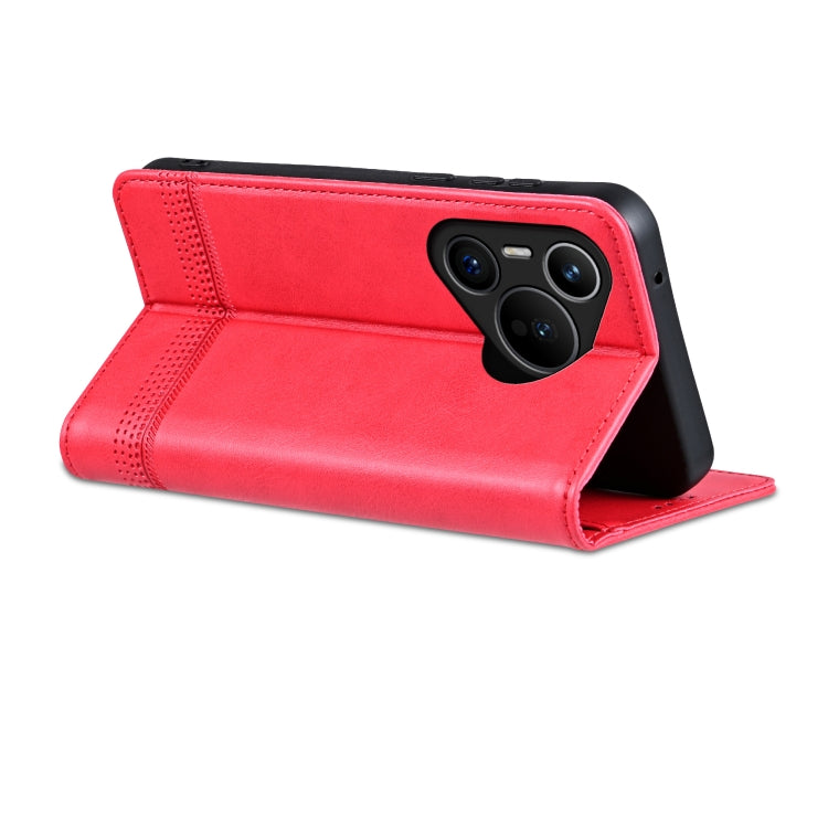 For Huawei Pura 70 Fine Hole AZNS Magnetic Calf Texture Flip Leather Phone Case(Red) - Huawei Cases by AZNS | Online Shopping South Africa | PMC Jewellery | Buy Now Pay Later Mobicred