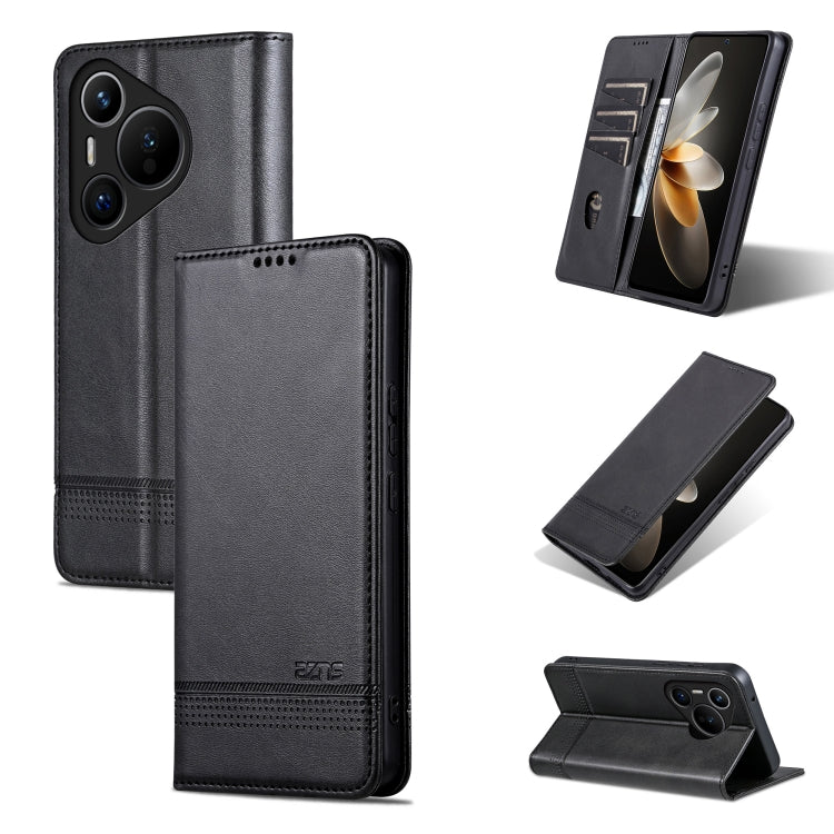 For Huawei Pura 70 Fine Hole AZNS Magnetic Calf Texture Flip Leather Phone Case(Black) - free shipping - PMC Jewellery - Order now!