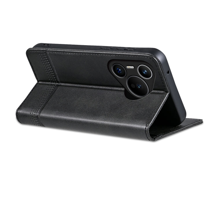 For Huawei Pura 70 Fine Hole AZNS Magnetic Calf Texture Flip Leather Phone Case(Black) - free shipping - PMC Jewellery - Order now!