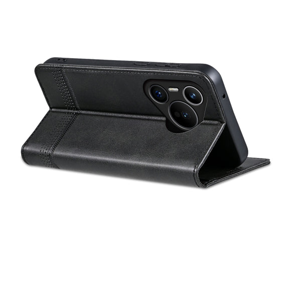 For Huawei Pura 70 Fine Hole AZNS Magnetic Calf Texture Flip Leather Phone Case(Black)
