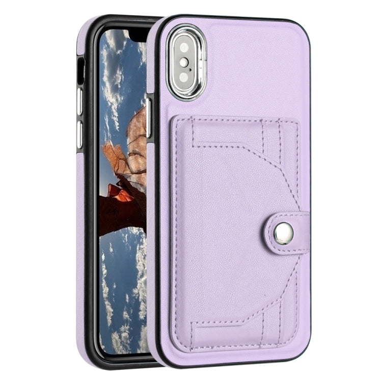 For iPhone X / XS Shockproof Leather Phone Case with Card Holder(Purple) - More iPhone Cases by PMC TechLife | Online Shopping South Africa | PMC TechLife