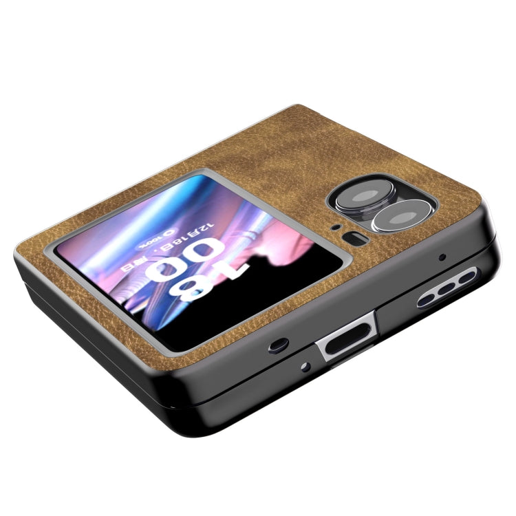 For OPPO Find N2 Flip ABEEL Retro Litchi Texture PU Phone Case(Brown) - Find N2 Flip Cases by PMC TechLife | Online Shopping South Africa | PMC TechLife | Buy Now Pay Later Mobicred
