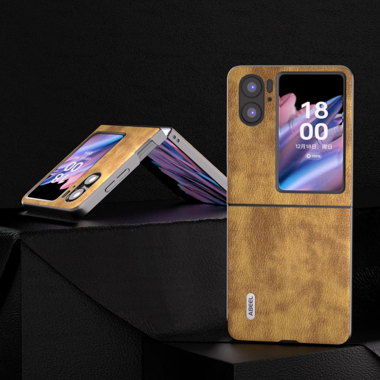 For OPPO Find N2 Flip ABEEL Retro Litchi Texture PU Phone Case(Brown)