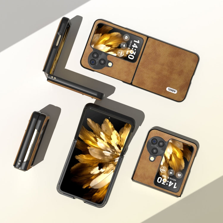 For OPPO Find N3 Flip ABEEL Retro Litchi Texture PU Phone Case(Brown) - Find N3 Flip Cases by PMC TechLife | Online Shopping South Africa | PMC TechLife | Buy Now Pay Later Mobicred