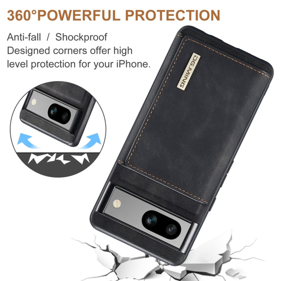 For Google Pixel 7A DG.MING M1 Series 3-Fold Multi Card Wallet + Magnetic Phone Case(Black)