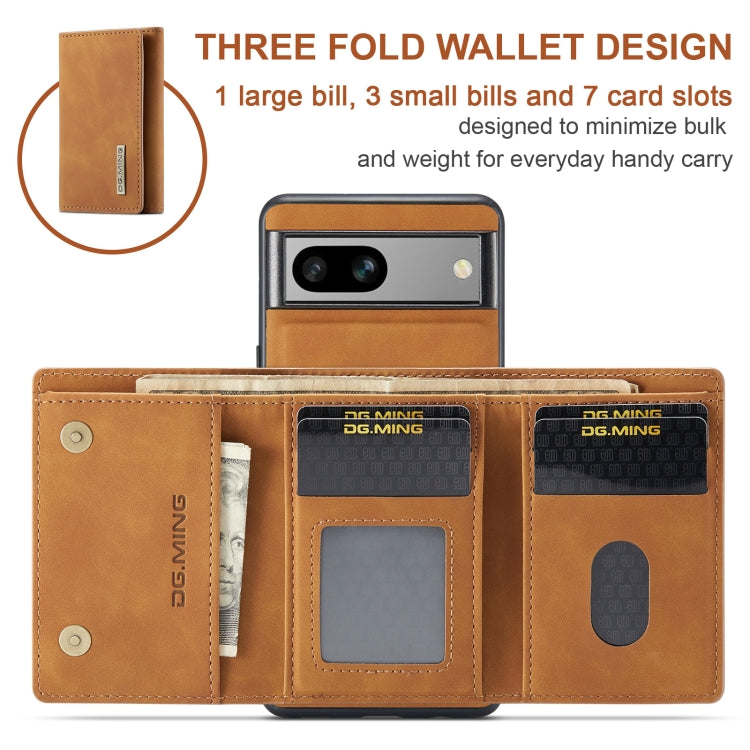For Google Pixel 7A DG.MING M1 Series 3-Fold Multi Card Wallet + Magnetic Phone Case(Brown)