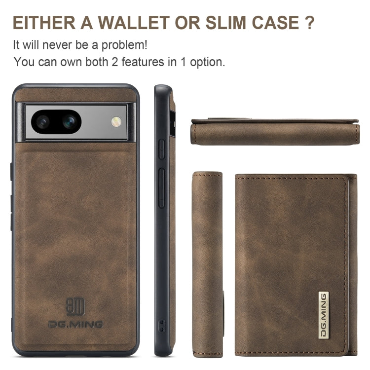For Google Pixel 7A DG.MING M1 Series 3-Fold Multi Card Wallet + Magnetic Phone Case(Coffee)