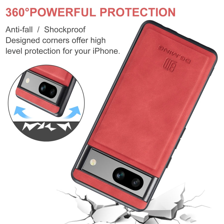 For Google Pixel 7A DG.MING M1 Series 3-Fold Multi Card Wallet + Magnetic Phone Case(Red)