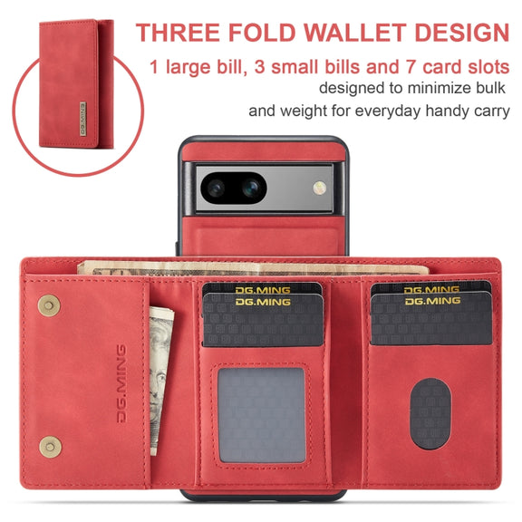 For Google Pixel 7A DG.MING M1 Series 3-Fold Multi Card Wallet + Magnetic Phone Case(Red)