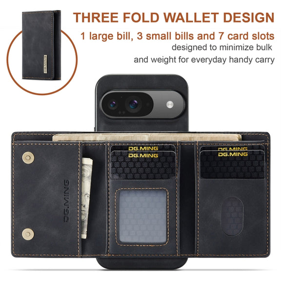 For Google Pixel 9 / 9 Pro DG.MING M1 Series 3-Fold Multi Card Wallet + Magnetic Phone Case(Black)