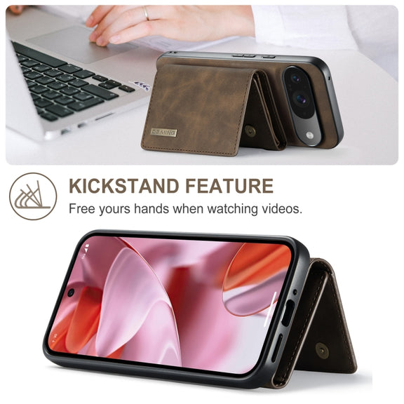 For Google Pixel 9 / 9 Pro DG.MING M1 Series 3-Fold Multi Card Wallet + Magnetic Phone Case(Coffee)