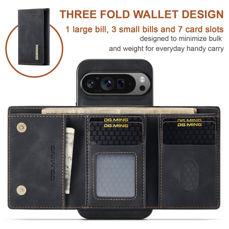 For Google Pixel 9 Pro XL DG.MING M1 Series 3-Fold Multi Card Wallet + Magnetic Phone Case(Black)