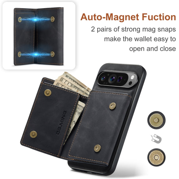 For Google Pixel 9 Pro XL DG.MING M1 Series 3-Fold Multi Card Wallet + Magnetic Phone Case(Black)