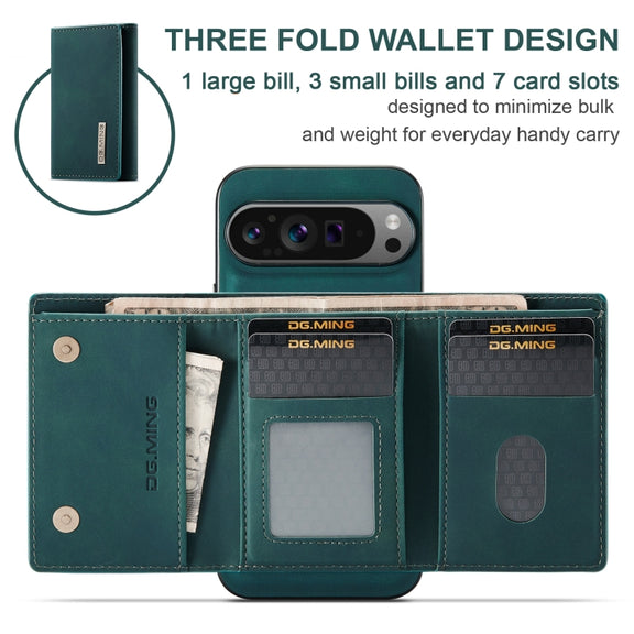 For Google Pixel 9 Pro XL DG.MING M1 Series 3-Fold Multi Card Wallet + Magnetic Phone Case(Green)
