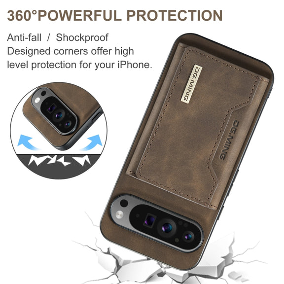For Google Pixel 9 Pro XL DG.MING M2 Series 3-Fold Multi Card Bag + Magnetic Phone Case(Coffee)