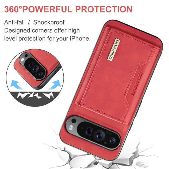 For Google Pixel 9 Pro XL DG.MING M2 Series 3-Fold Multi Card Bag + Magnetic Phone Case(Red)