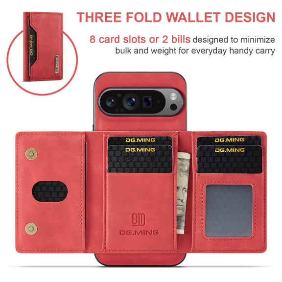 For Google Pixel 9 Pro XL DG.MING M2 Series 3-Fold Multi Card Bag + Magnetic Phone Case(Red)