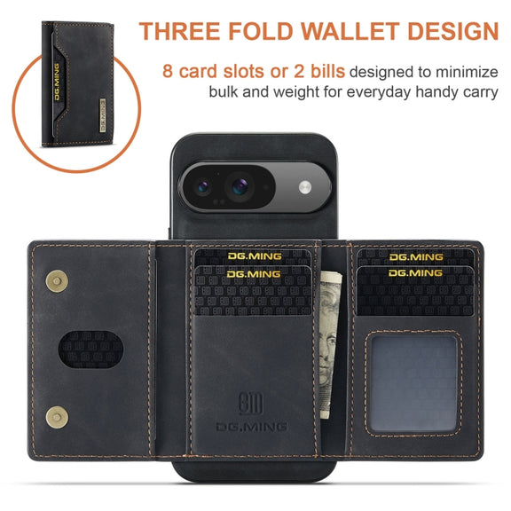 For Google Pixel 9 / 9 Pro DG.MING M2 Series 3-Fold Multi Card Bag + Magnetic Phone Case(Black)