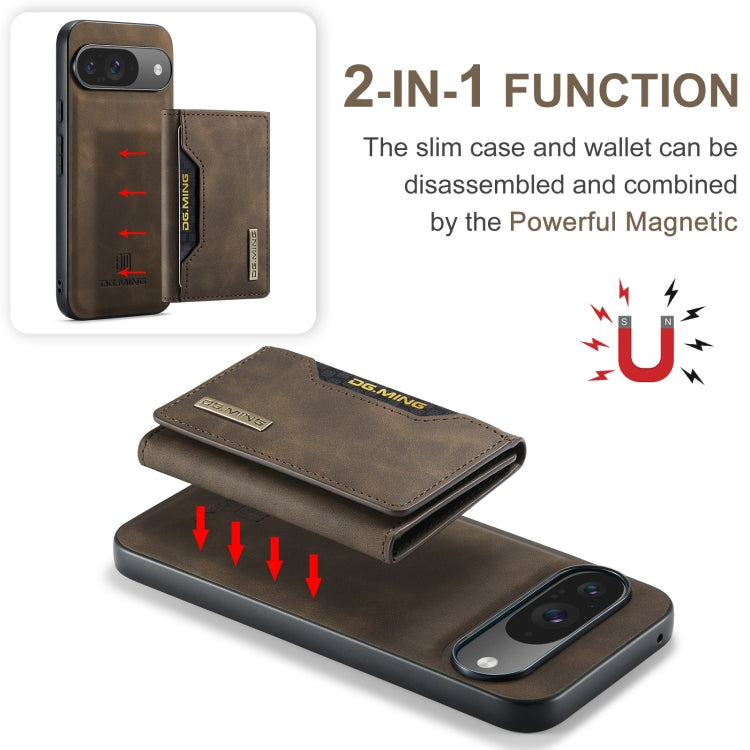For Google Pixel 9 / 9 Pro DG.MING M2 Series 3-Fold Multi Card Bag + Magnetic Phone Case(Coffee)