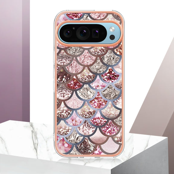 For Google Pixel 9 Pro XL Electroplating IMD TPU Phone Case(Pink Scales)