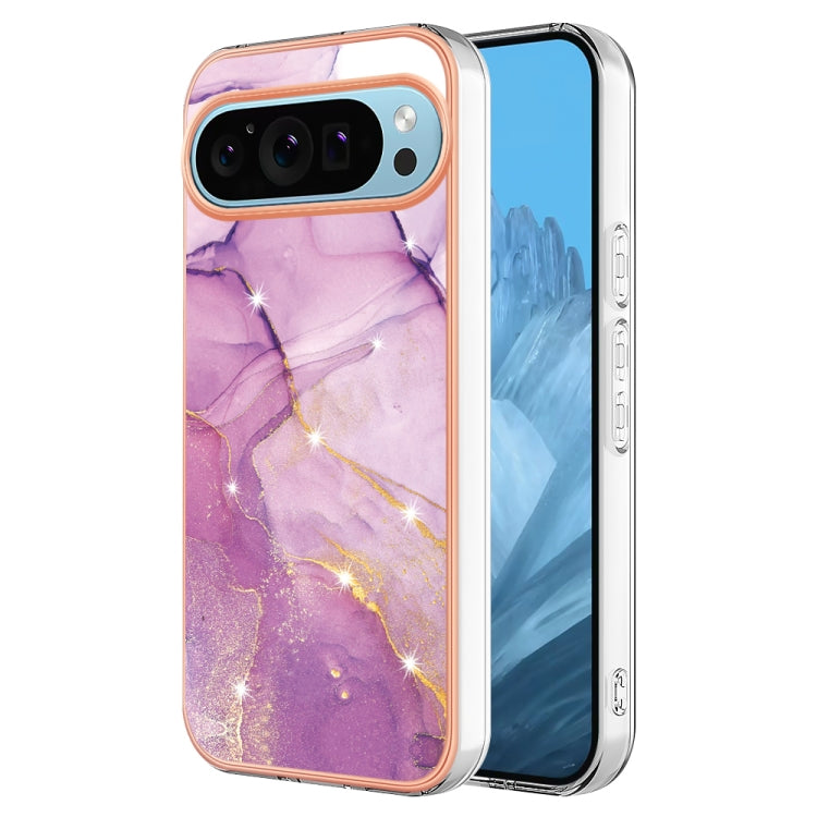 For Google Pixel 9 / 9 Pro Electroplating Marble Dual-side IMD Phone Case(Purple 001) - Google Cases by PMC TechLife | Online Shopping South Africa | PMC TechLife | Buy Now Pay Later Mobicred