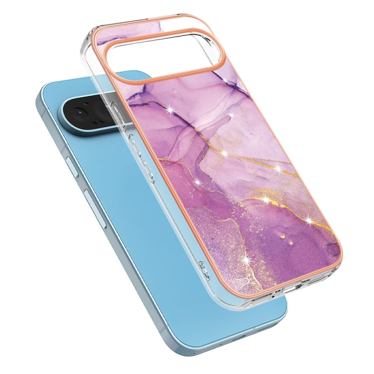 For Google Pixel 9 / 9 Pro Electroplating Marble Dual-side IMD Phone Case(Purple 001) - Google Cases by PMC TechLife | Online Shopping South Africa | PMC TechLife | Buy Now Pay Later Mobicred
