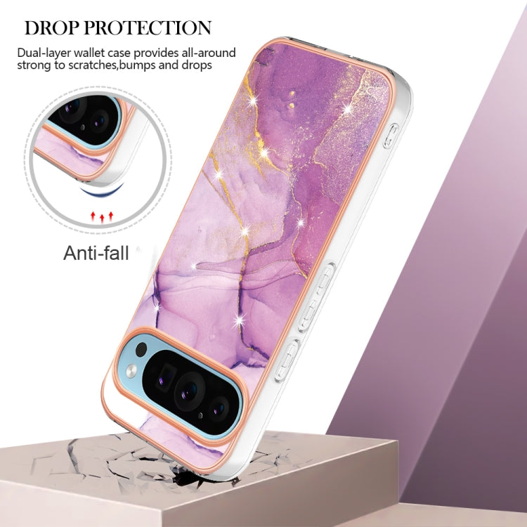 For Google Pixel 9 / 9 Pro Electroplating Marble Dual-side IMD Phone Case(Purple 001) - Google Cases by PMC TechLife | Online Shopping South Africa | PMC TechLife | Buy Now Pay Later Mobicred