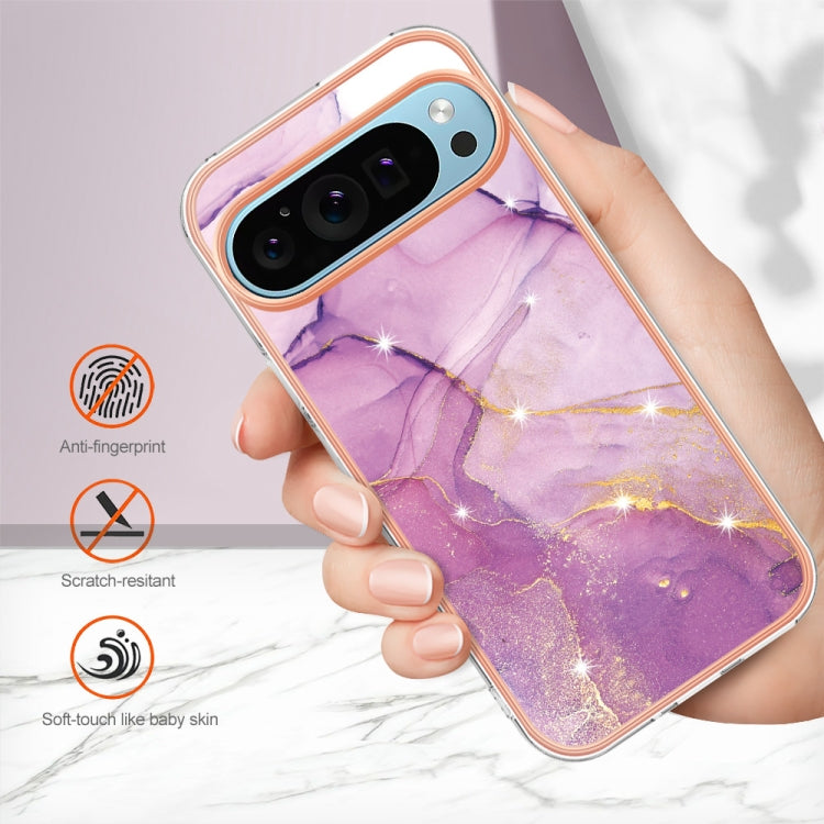 For Google Pixel 9 / 9 Pro Electroplating Marble Dual-side IMD Phone Case(Purple 001) - Google Cases by PMC TechLife | Online Shopping South Africa | PMC TechLife | Buy Now Pay Later Mobicred