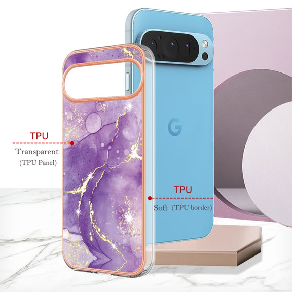 For Google Pixel 9 / 9 Pro Electroplating Marble Dual-side IMD Phone Case(Purple 002)