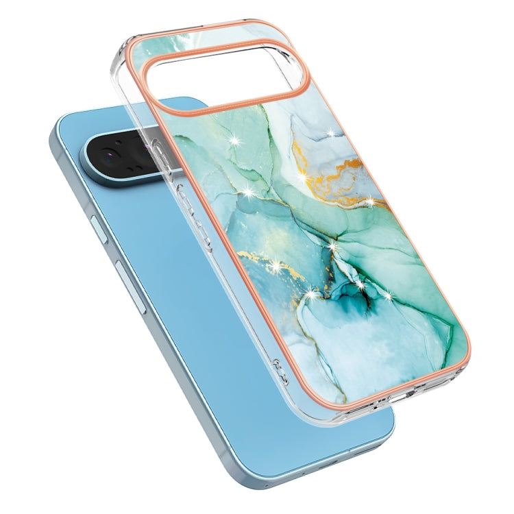 For Google Pixel 9 / 9 Pro Electroplating Marble Dual-side IMD Phone Case(Green 003) - Google Cases by PMC TechLife | Online Shopping South Africa | PMC TechLife | Buy Now Pay Later Mobicred