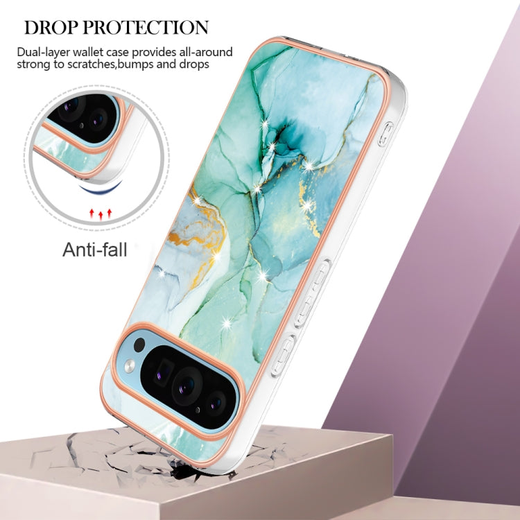 For Google Pixel 9 / 9 Pro Electroplating Marble Dual-side IMD Phone Case(Green 003) - Google Cases by PMC TechLife | Online Shopping South Africa | PMC TechLife | Buy Now Pay Later Mobicred