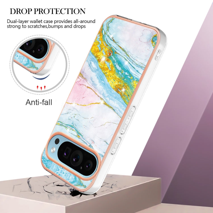 For Google Pixel 9 / 9 Pro Electroplating Marble Dual-side IMD Phone Case(Green 004)