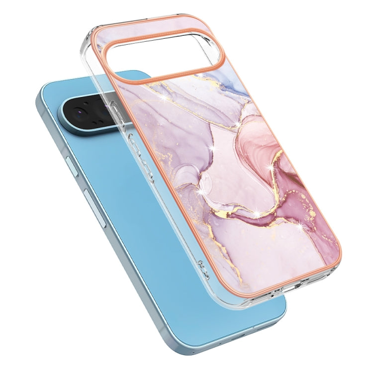 For Google Pixel 9 / 9 Pro Electroplating Marble Dual-side IMD Phone Case(Rose Gold 005) - Google Cases by PMC TechLife | Online Shopping South Africa | PMC TechLife | Buy Now Pay Later Mobicred