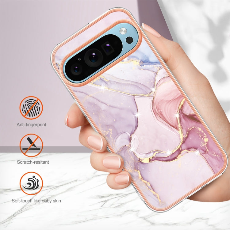 For Google Pixel 9 / 9 Pro Electroplating Marble Dual-side IMD Phone Case(Rose Gold 005) - Google Cases by PMC TechLife | Online Shopping South Africa | PMC TechLife | Buy Now Pay Later Mobicred