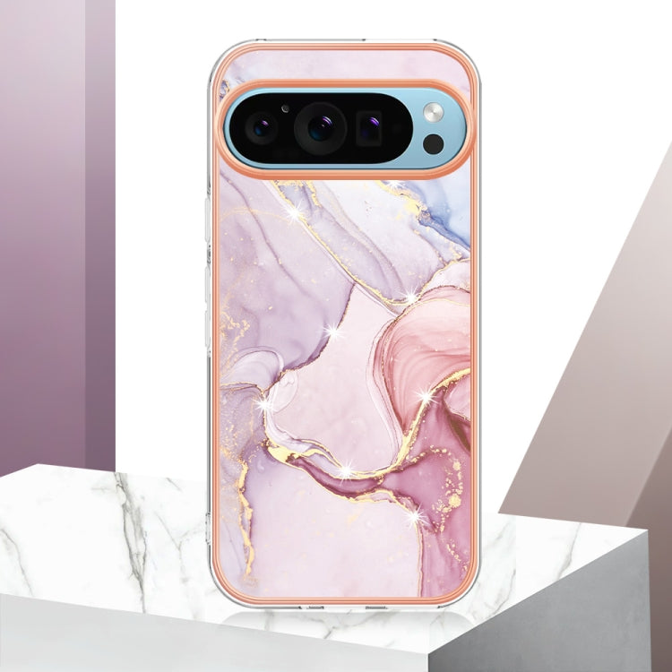 For Google Pixel 9 / 9 Pro Electroplating Marble Dual-side IMD Phone Case(Rose Gold 005) - Google Cases by PMC TechLife | Online Shopping South Africa | PMC TechLife | Buy Now Pay Later Mobicred