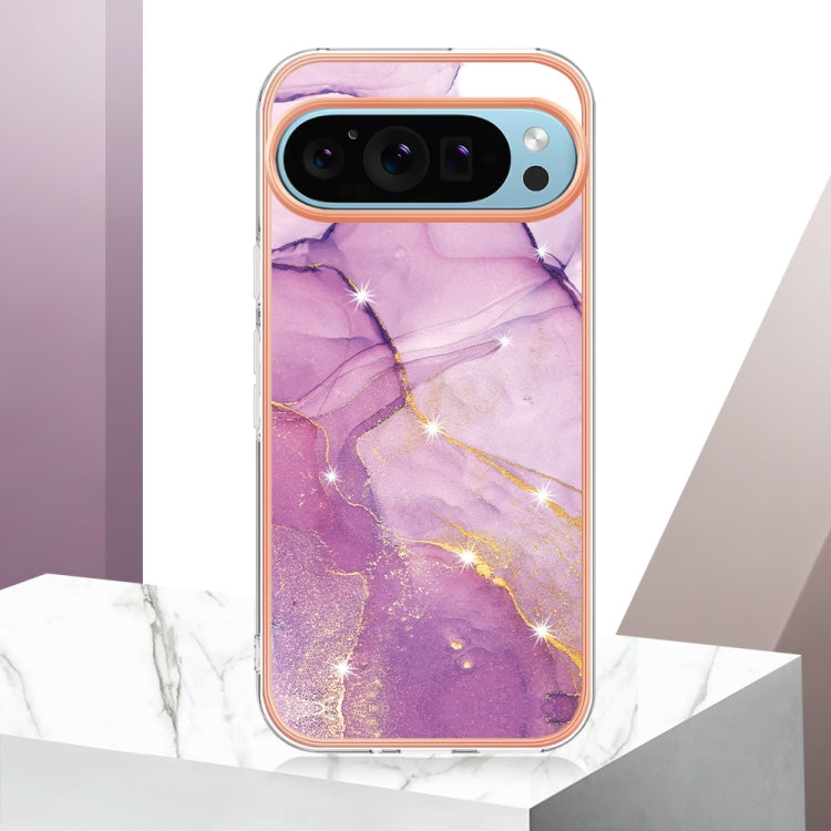 For Google Pixel 9 Pro XL Electroplating Marble Dual-side IMD Phone Case(Purple 001) - Google Cases by PMC TechLife | Online Shopping South Africa | PMC TechLife | Buy Now Pay Later Mobicred