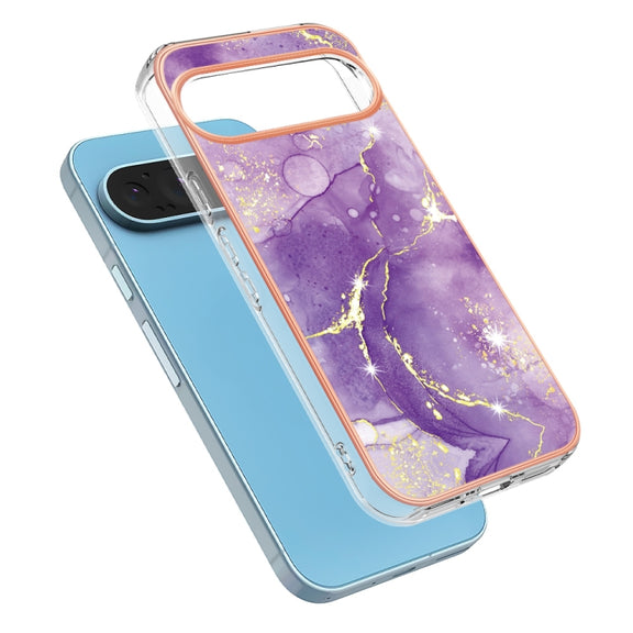For Google Pixel 9 Pro XL Electroplating Marble Dual-side IMD Phone Case(Purple 002)