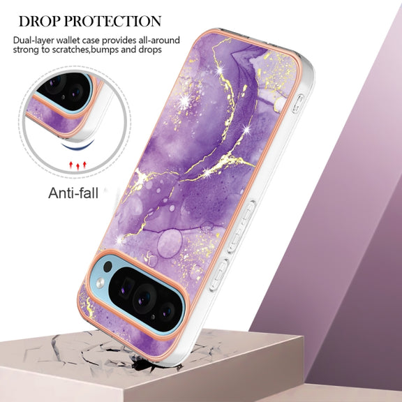 For Google Pixel 9 Pro XL Electroplating Marble Dual-side IMD Phone Case(Purple 002)